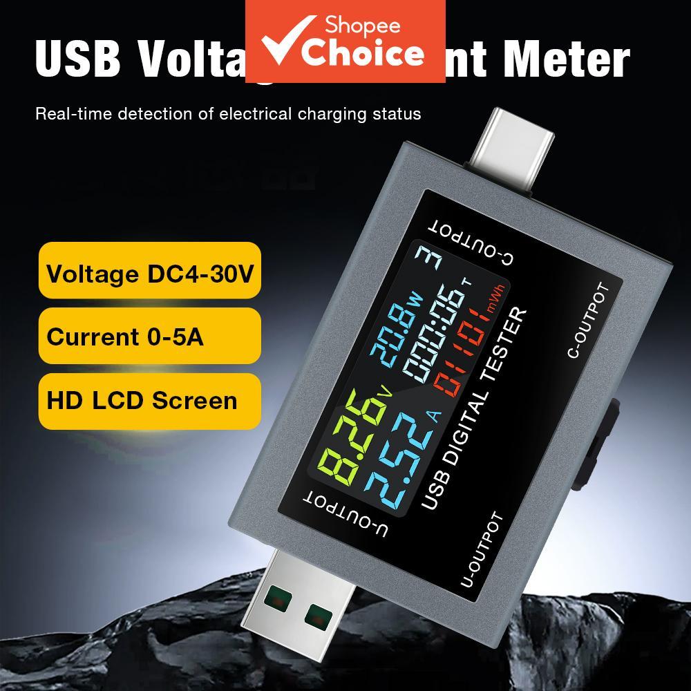 หนึ่งชุด DC4-30V โวลต์มิเตอร์แบบดิจิตอล USB Type-C เครื่องทดสอบมัลติฟังก์ชั่นเครื่องตรวจจับไฟสําหรับชาร์จ Bank แบตเตอรี่ทดสอบความจุ