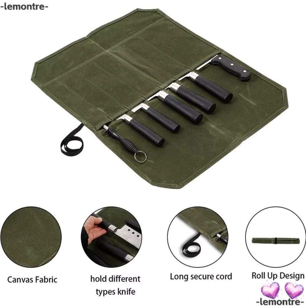 LEMONTRE Chef Tools Carrier, Wet Wax Canvas Portable Chef Tools Storage Bag, Vintage Roll-Up Design 