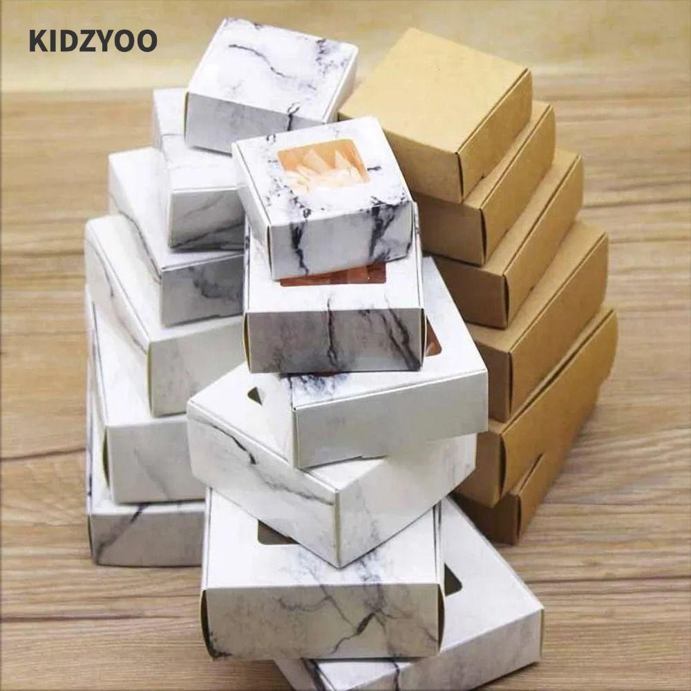KIDZYOO 10 ชิ้นกล่องขนม,กระดาษคราฟท์พร้อมกล่องบรรจุภัณฑ์ของขวัญหน้าต่าง, Creative Marbling ขนาดใหญ่/เล็กสแควร์ขนมอบเบเกอรี่ Cupcakes กล่อง Baby Shower