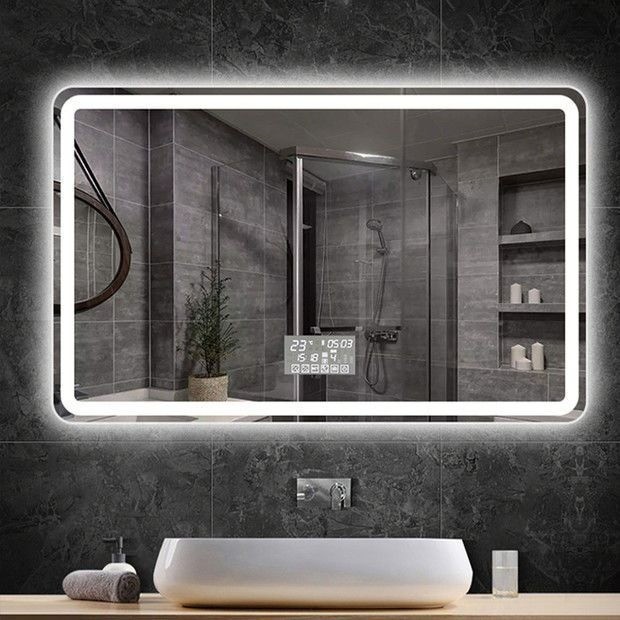 Smart Mirror Dual Touch Screen กระจกห้องน้ำ LED Anti Fog Mirror ติดผนังห้องน้ำ岁能力 Cermin