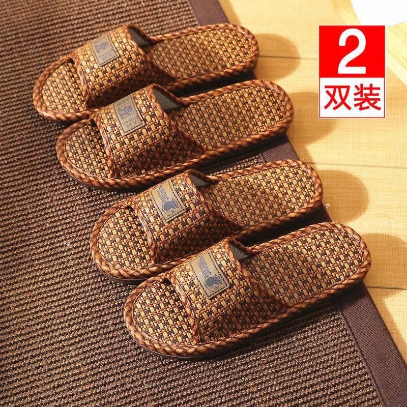 【mlq08.th】 买一送一凉拖鞋家用男女夏季藤草编室内家居情侣防滑软底亚麻拖鞋Buy one get one free slippers for over  repeat customer 【04