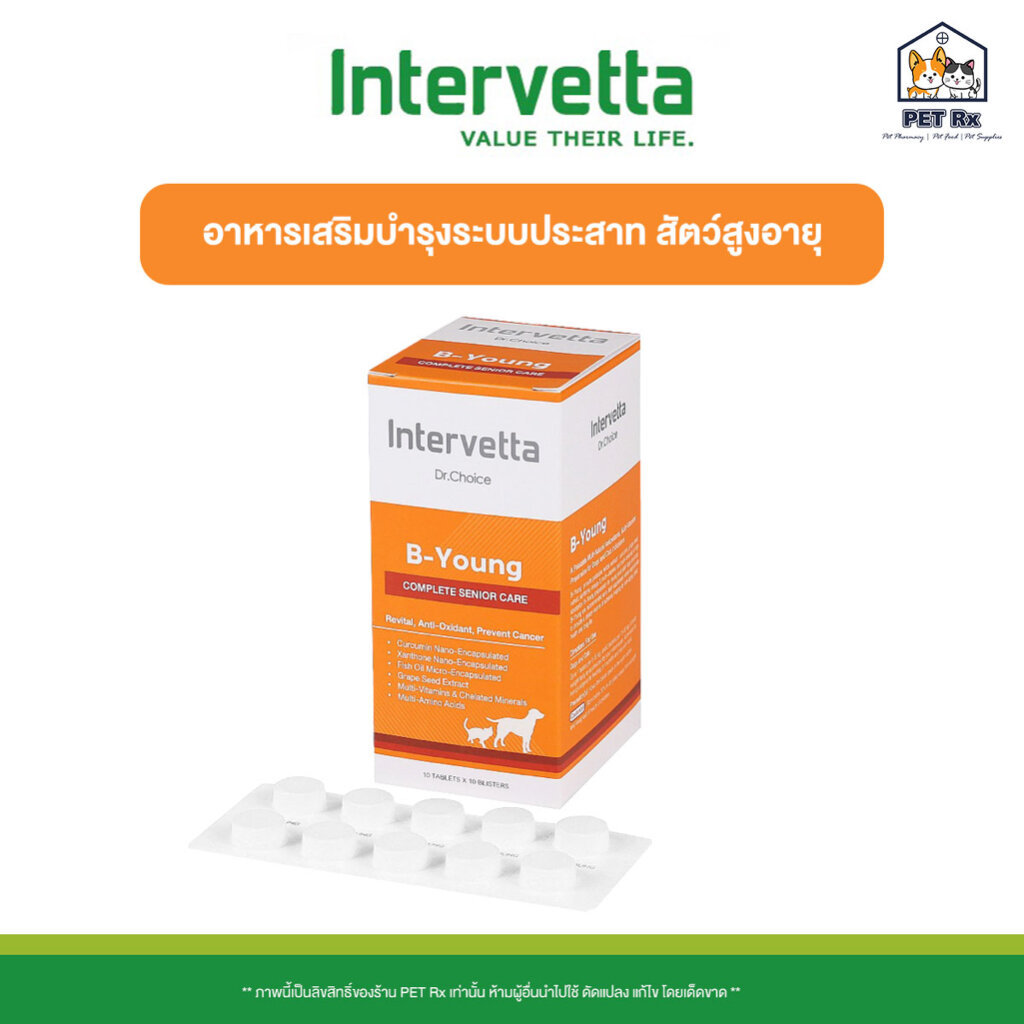 [ยกกล่อง] B-Young [แท้💯] อาหารเสริมบำรุงระบบประสาท สำหรับสุนัขและแมวสูงอายุ (Dr.Choice / Intervetta)