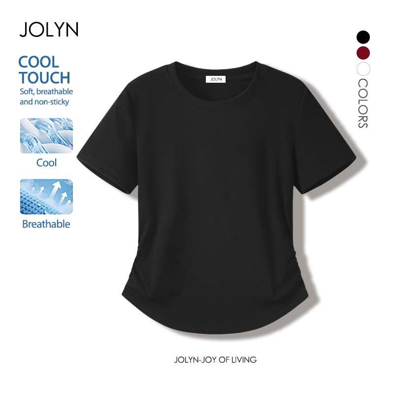 เสื้อแฟชั่นยู๋หญิง รอบคอ เนื้อผ้านิ่ม ทรงเข้ารูป แต่งชายโค้ง สไตล์เกาหลี สีพื้น 3สี อเนกประสงค์