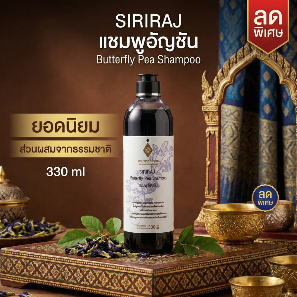 SIRIRAJ Butterfly Pea Herbal Shampoo ผมหนา ดกดำ สุขภาพดี