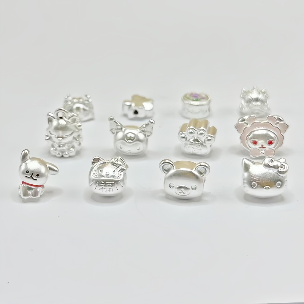 999 Pure Silver Rilakkuma Lucky Cat Line Dog Melody Kitty Claw Kitty Cat Silver Jewelry diy Beaded A