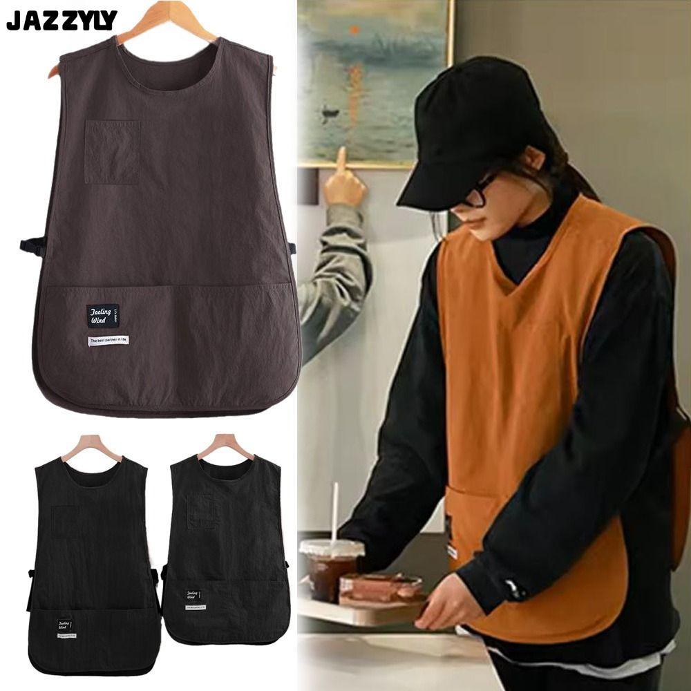 JAZZYLY ผ้ากันเปื้อนกันคราบ, Anti Dirty กันน้ํา Sleeved Apron, Simple Nylon Vest สไตล์ Breathable อเนกประสงค์ Coffee House Uniform Clothing AccessoriesIn-stock