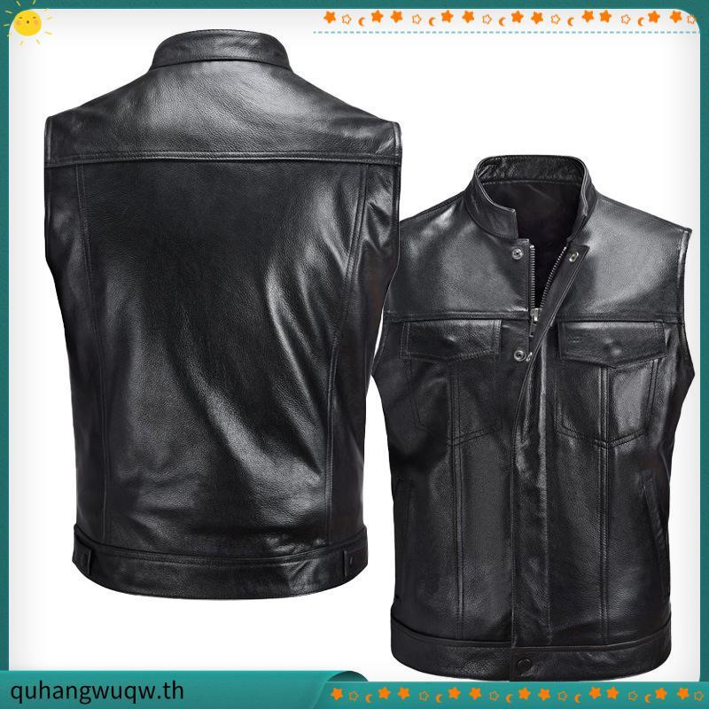 Hudson INDUSTRAIES เสื้อแจ็คเก็ตหนังผู้ชาย SEMI หนัง VEST/ผู้ชายทัวร์รถจักรยานยนต์หนัง VEST