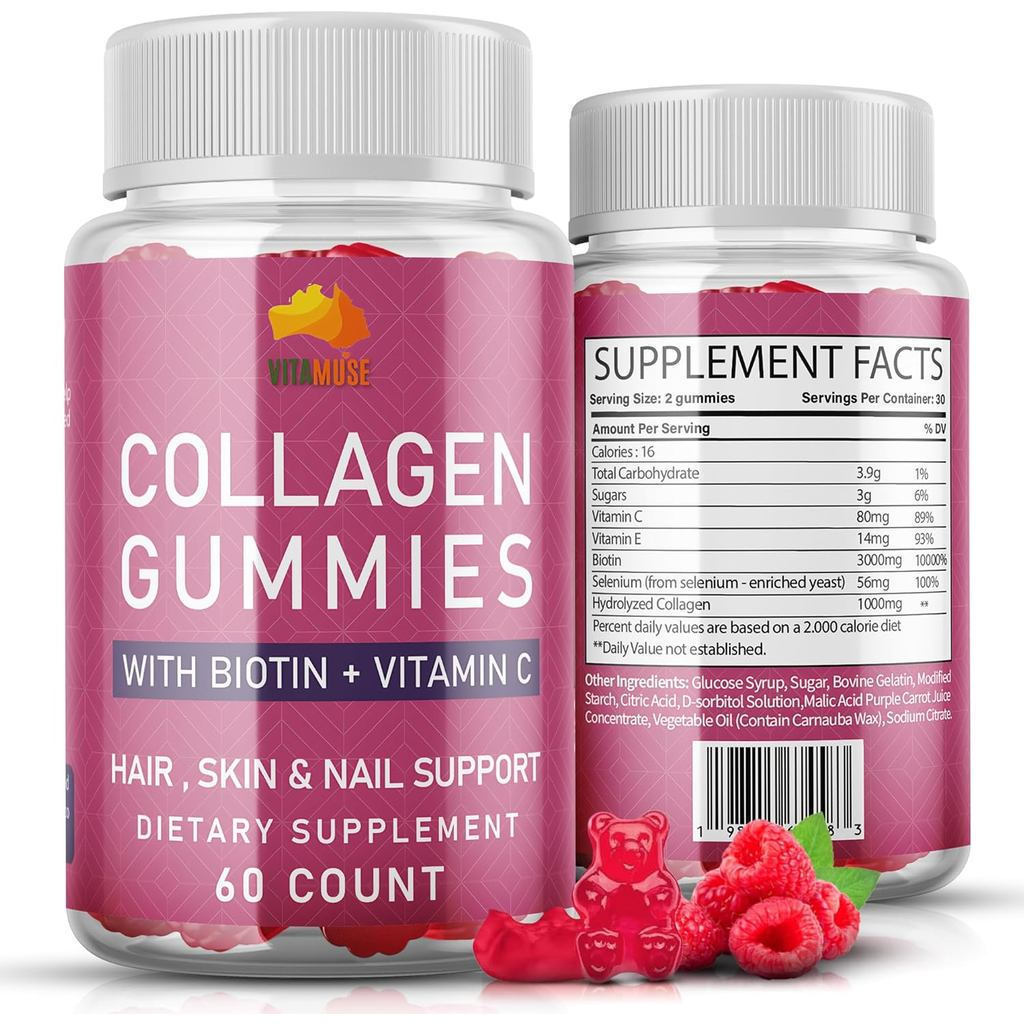 คอลลาเจนเหงือกกับBiotin,VitaminC&EforWomen&Men-Hair,,,,,,Nails&Joints-Gluten-Free,Non-GMO-60mmiesHLL