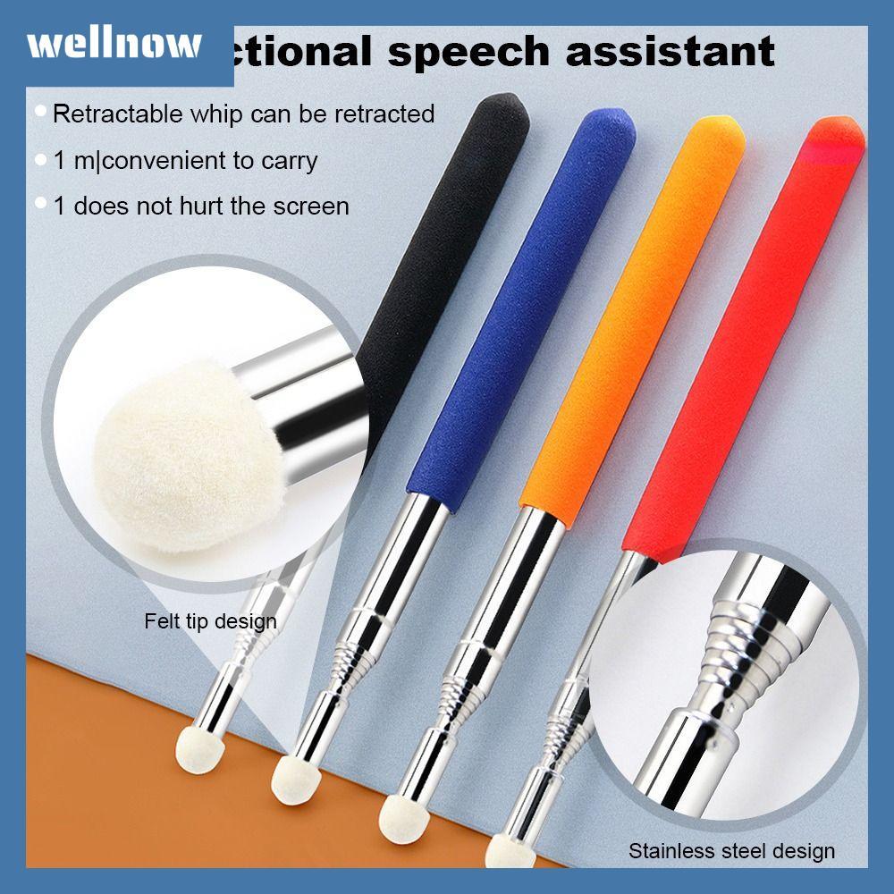 WELLNOW Retractable Teaching Stick ปากกาหน้าจอสัมผัสขยายได้ เครื่องมือการสอนสแตนเลส Handheld Presenter