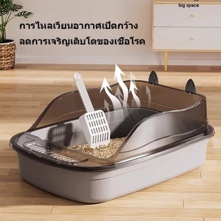 ห้องน้ำแมว กระบะทรายแมว กล่องทรายกึ่งเปิด รุ่นขอบสูงมีหลายสี ฟรีที่ตักทรายแมวและถุงดับกลิ่น