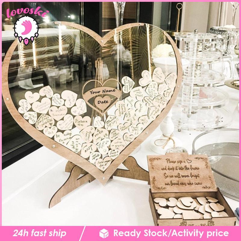 [Lovoski] Heart Shaped Wedding Guest Book Drop Box with Wooden Hearts Guest Registry for Wedding Dec