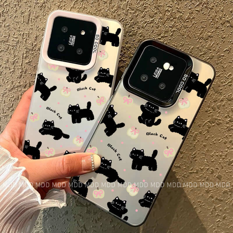 สีชมพู โบว์ แมวดำแข็ง เคส For Redmi Note 14 13 13R Pro 4G 12 10 9 8 13Pro 12Pro 11Pro 10Pro 10C 10S 