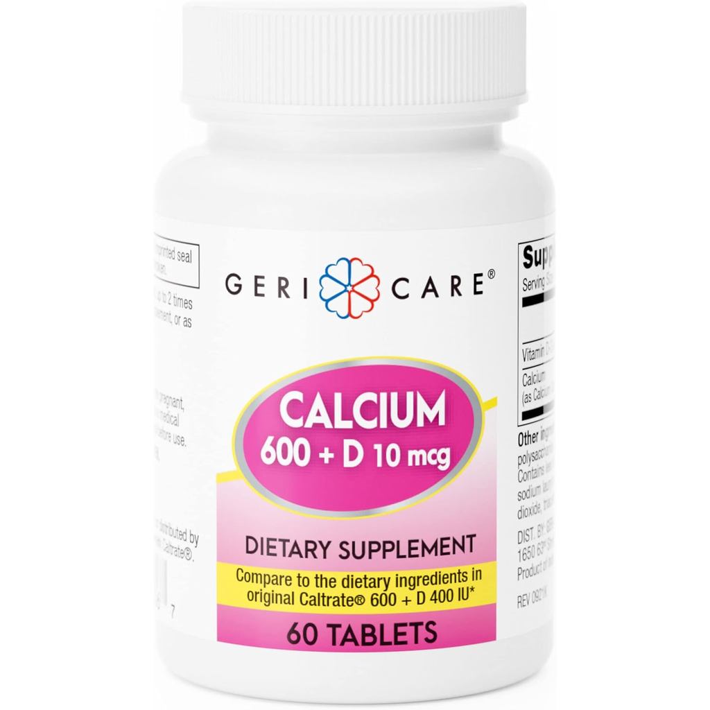 GeriCare Calcium 600mg - วิตามินดี 10mcg เม็ด - สุขภาพกระดูก - อาหารเสริมทางโภชนาการ 60 นับ (แพ็ค 1 