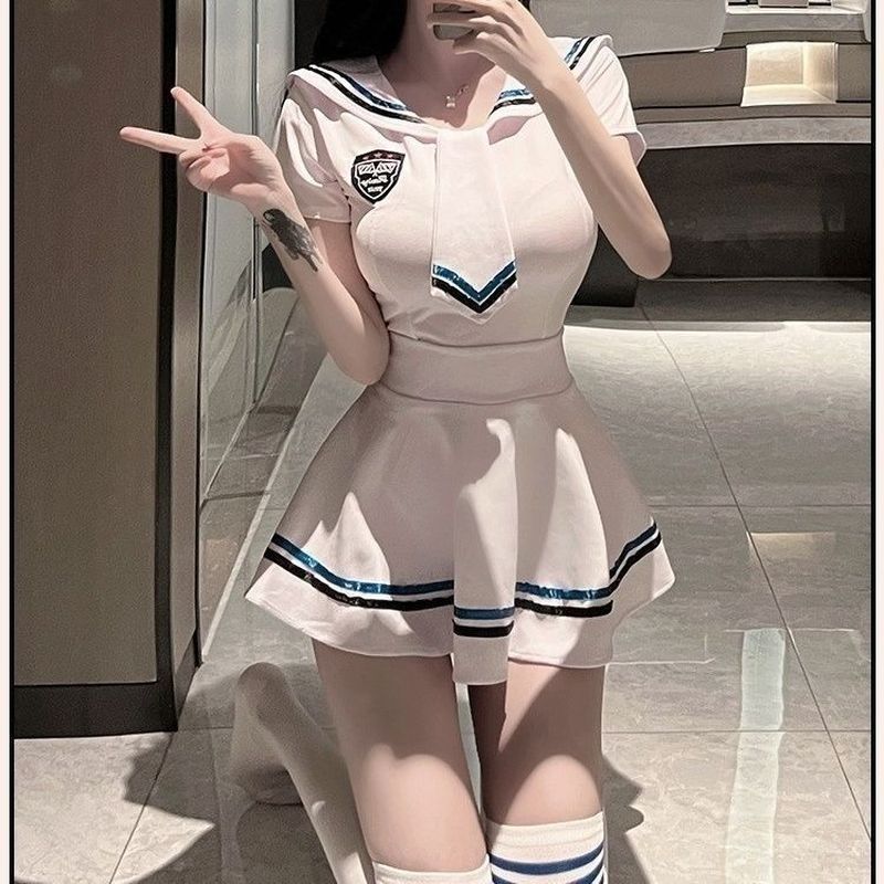 /Uniform Stewardess Sweet Anchor ชุด ktv Preppy สไตล์ jk เครื่องแบบกองทัพเรือคอปกสั้นด้านบนชุดนอน 4.