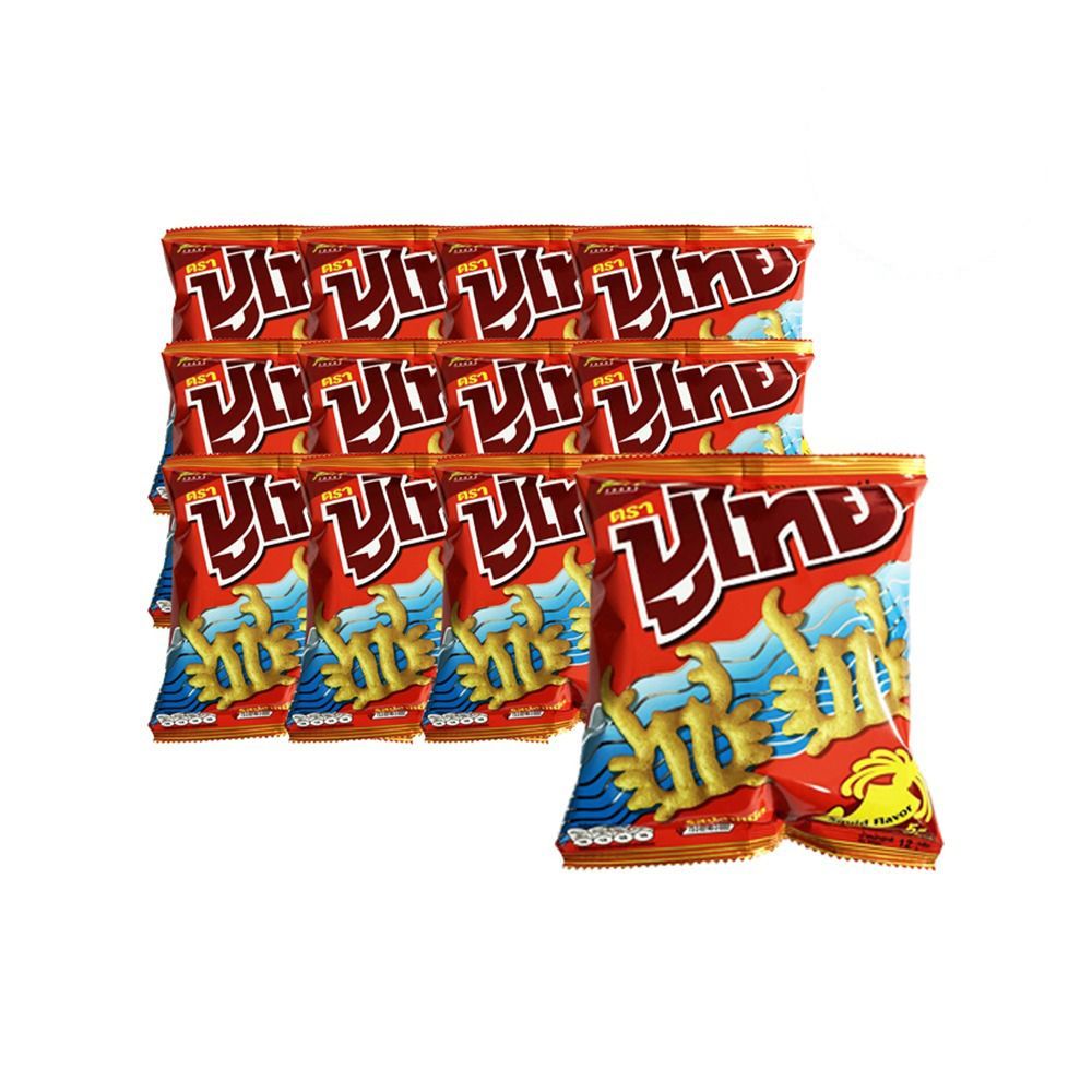[สินค้าส่งด่วน] ปูไทยขนมทอดกรอบ ปลาหมึก 12ก. แพ็ค12 POOTHAI SNACK SQUID 12G . PACK12