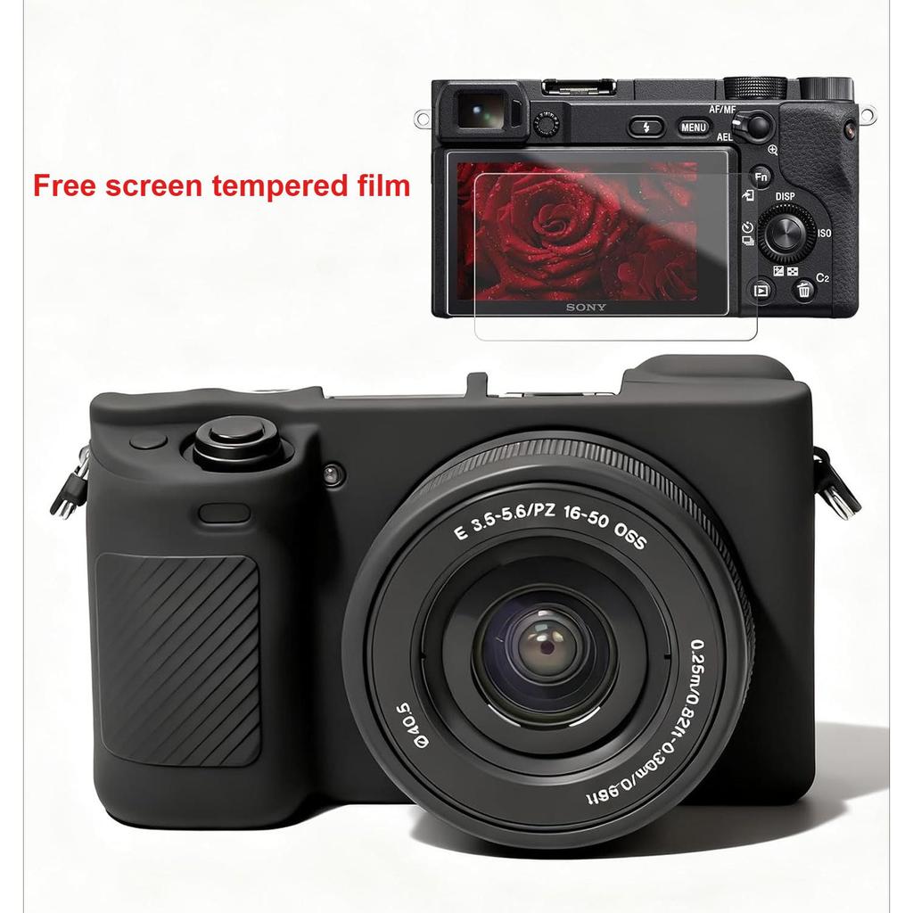 เคสสําหรับ Sony Alpha A6400/A6300/A6100 A6700 A6500 อุปกรณ์เสริมสําหรับกล้องซิลิโคนอ่อนนุ่มป้องกันกรณี,กระจกนิรภัยป้องกันหน้าจอสําหรับ Sony A6400/A6300/A6100 กล้อง
