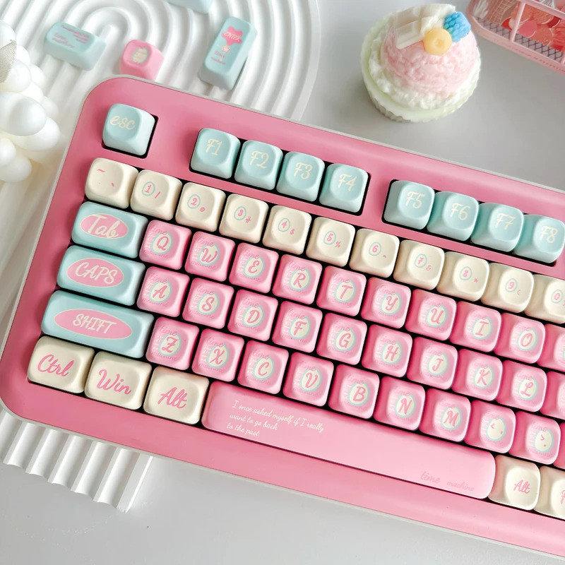 TimeMachine Theme Keycap 139 คีย์น่ารักสีชมพู Keycap 139 คีย์ Fg ความสูง 2.25 U/2U/7U แยกแยกแยกปุ่ม 