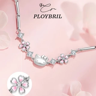 PLOYBRIL✨กำไลข้อมือเงินแท้ Hanami Kitty สร้อยข้อมือคิตตี้ลายดอกซากุระ กำไลผู้หญิงสไตล์เกาหลี เงิน925 S034