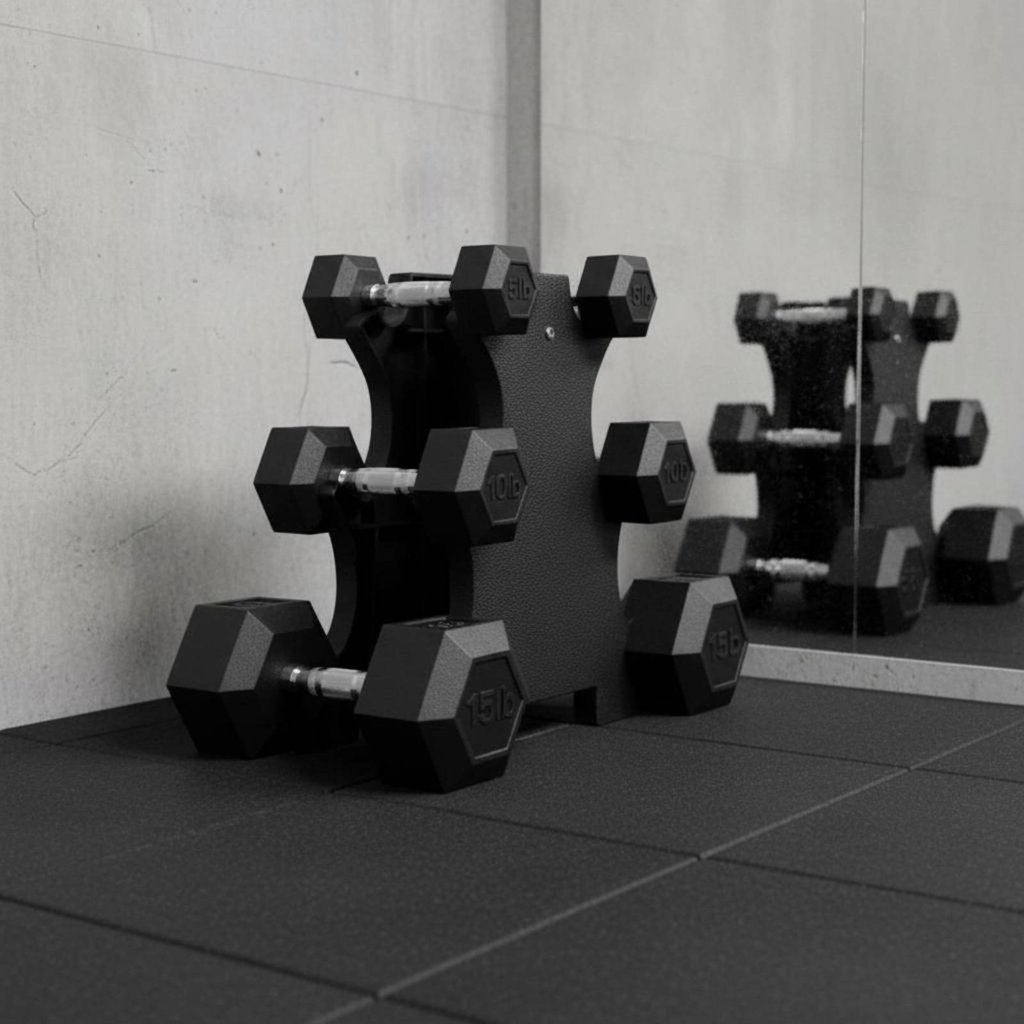 ความจุขนาดใหญ่ Hex Dumbbell Storage Stand Heavy Duty 3 ชั้น Dumbbell Rack Anti-Slip ยางฟุตสําหรับยิม
