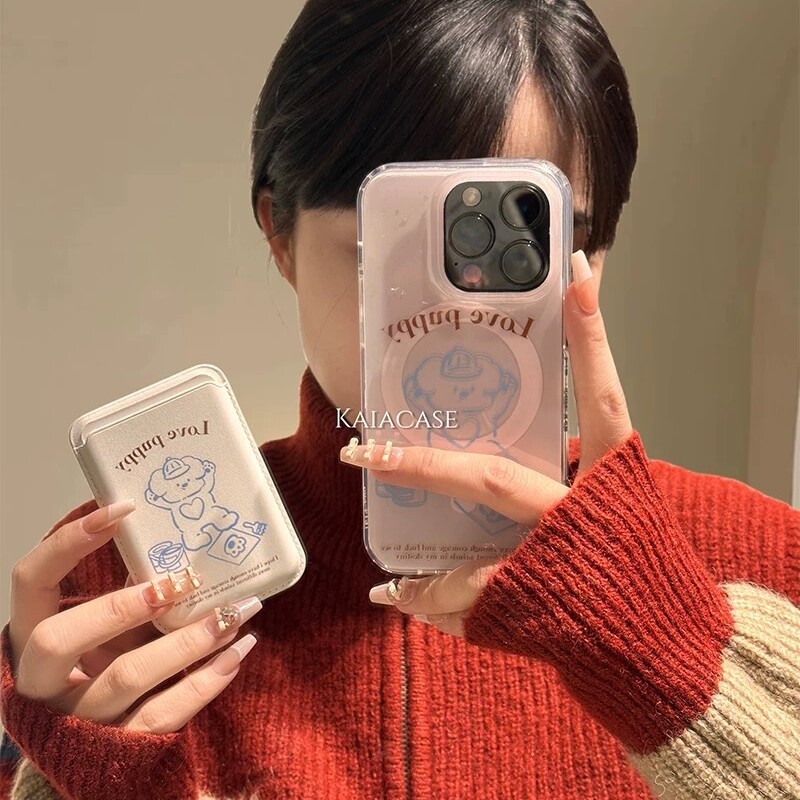 magsafe card wallet magsafe สายรองพื้น การ์ดหมีสีน้ําเงินเหมาะสําหรับ vivoiQOO12/11s/97 เคสโทรศัพท์ 