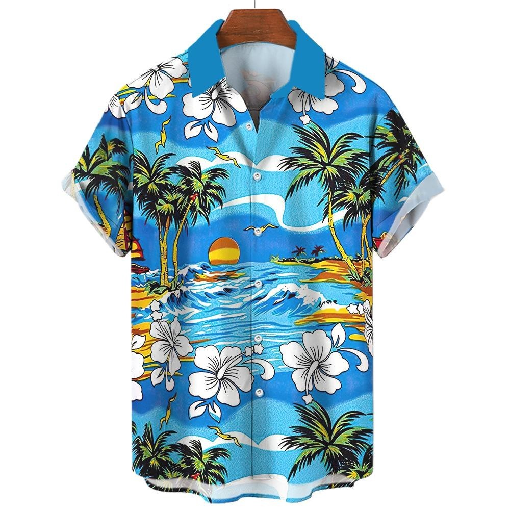 เสื้อเชิ้ต พิมพ์ลายกราฟฟิค สไตล์ฮาวาย แฟชั่นฤดูร้อน สําหรับผู้ชาย