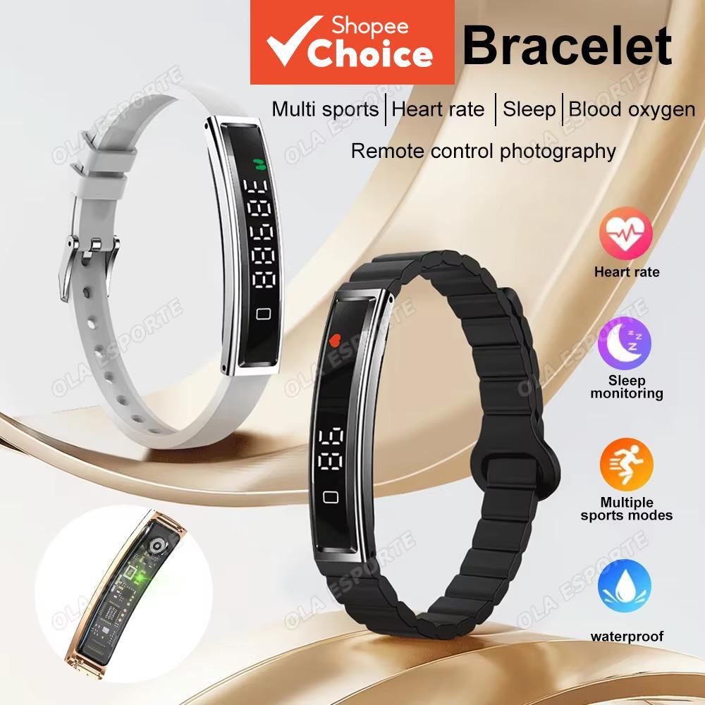 สายรัดข้อมืออัจฉริยะสําหรับผู้ชายและผู้หญิง หน้าจอแสดงผล LED ตรวจสอบสุขภาพ การนอนหลับ กันน้ํา การเชื่อมต่อบลูทูธ