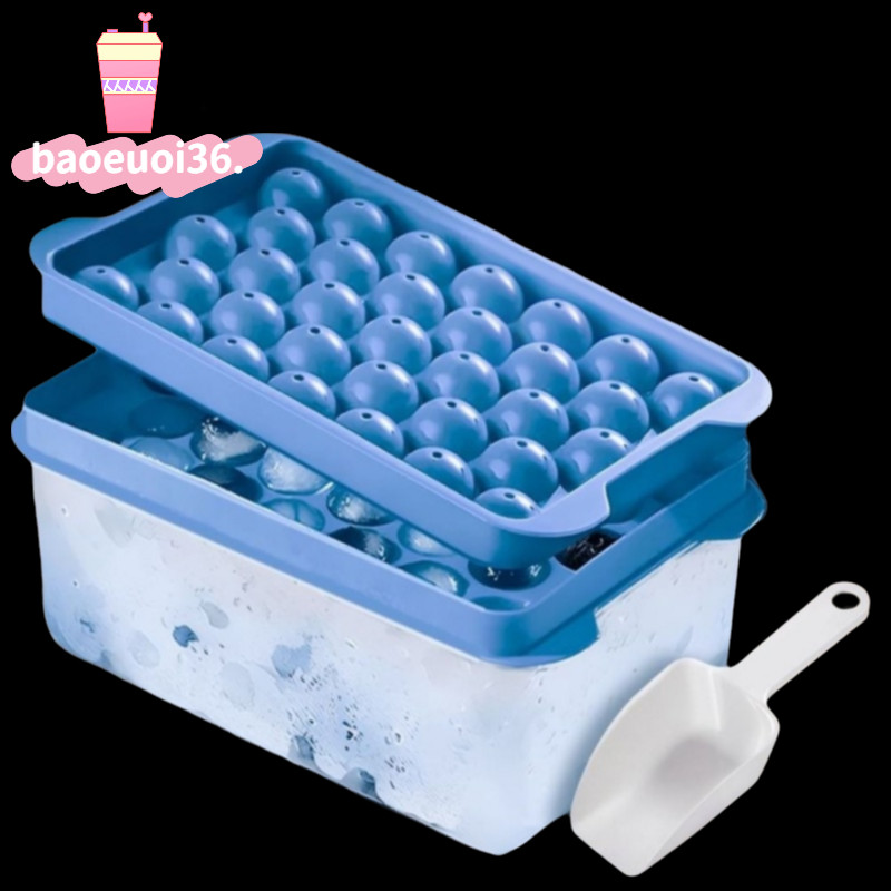 BAOEUOI36 Ice Grid Mold, Round with Scoop Ice Cube Tray, Creative Storage Box Silicone drink Sphere 
