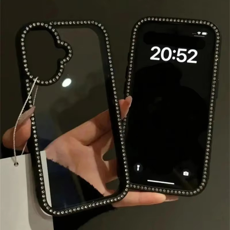 🚚COD🚚ขอบประดับเพชรเต็มวง เคสโทรศัพท์ for IPhone 17 Pro Max สำหรับ IPhone 13 14 15 11 12 16 Promax Air เคสใสกันกระแทก