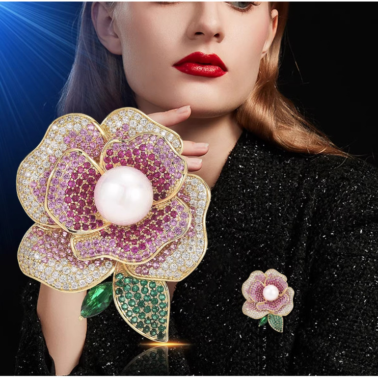 Pearl Camellia เข็มกลัดเสื้อผ้าพรีเมี่ยมอุปกรณ์เสริม-Pin สําหรับโอกาสวันหยุด | ของขวัญสุภาพสตรี