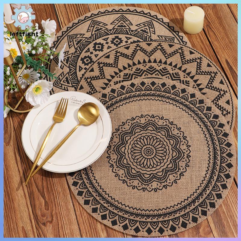 LEFT Boho Mandala รอบ Placemats ทนความร้อนผ้าลินิน-ผ้าฝ้ายตารางเสื่อล้างทําความสะอาดได้ลื่นตกแต่งรับประทานอาหาร GHT