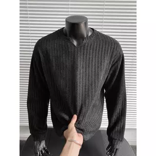 ZENOX ซื้อ 1 แถม 2 Unisex V คอ Chenille Herringbone เสื้อกันหนาวขนาดใหญ่แขนยาวเสื้อลําลอง Streetwear Plus ขนาดสีดําสีเทา M-3XL