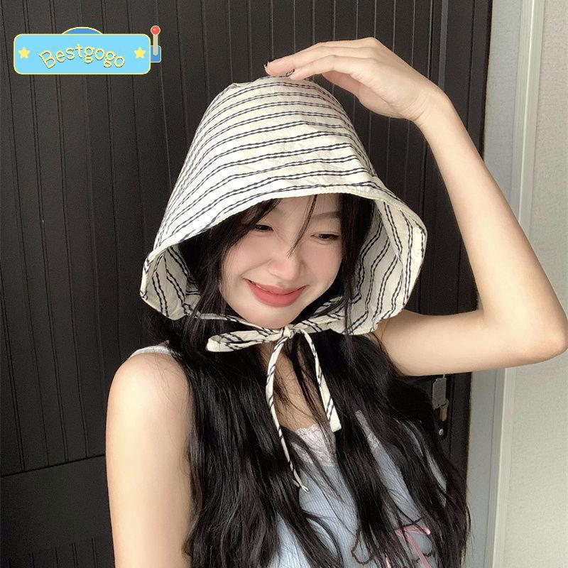 [Bestgogo-t] หมวก Buet แบบพับได้ขนาดใหญ่พร้อมสตริงสําหรับผู้หญิงเกาหลีลายหญิงปานามา Bob ชายหาดกลางแจ้ง Fishermen หมวก