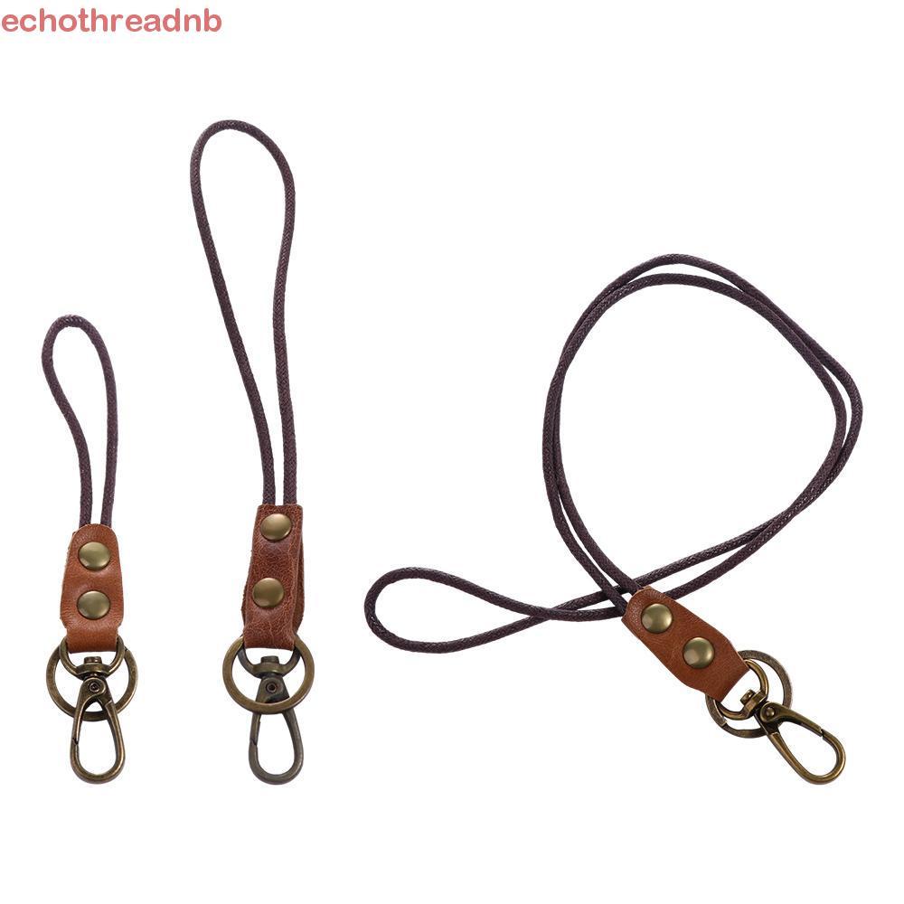 PIVOT ข้อมือคอ Lanyard Retro สําหรับคีย์ ID Card Holder Cowhide พวงกุญแจหนังแท้โทรศัพท์สายคล้องคอ