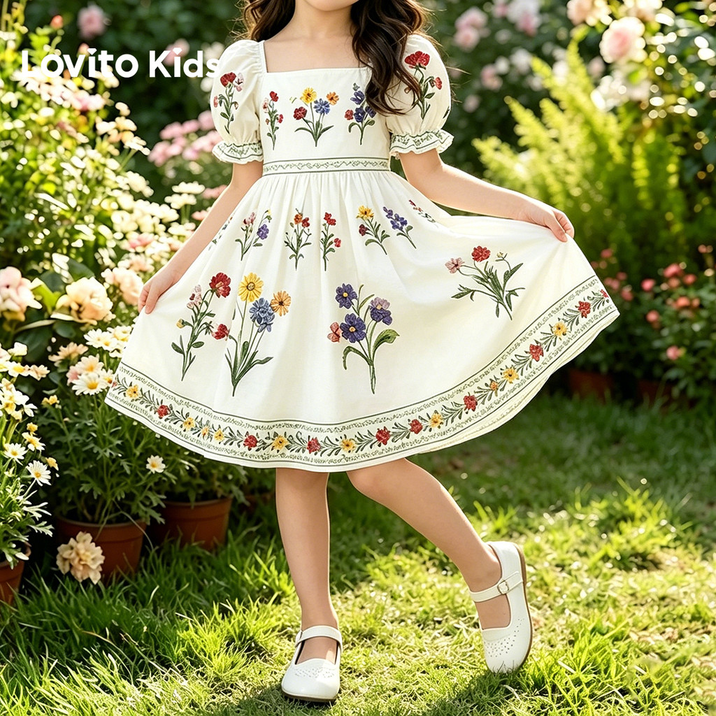 Lovito Kids فستان أبيض بالزهور — صورة 2