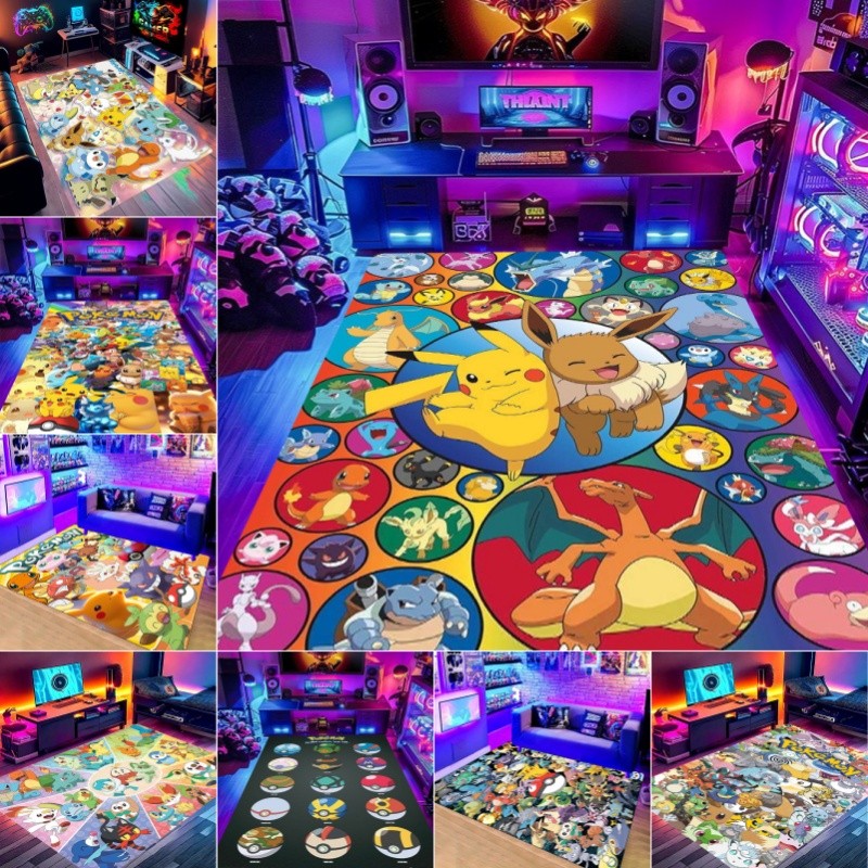 Pokemon All Character Rug Anti Slip Washable Floor พรมปูพื้นสําหรับห้องเด็กและพื้นที่เล่นเกม