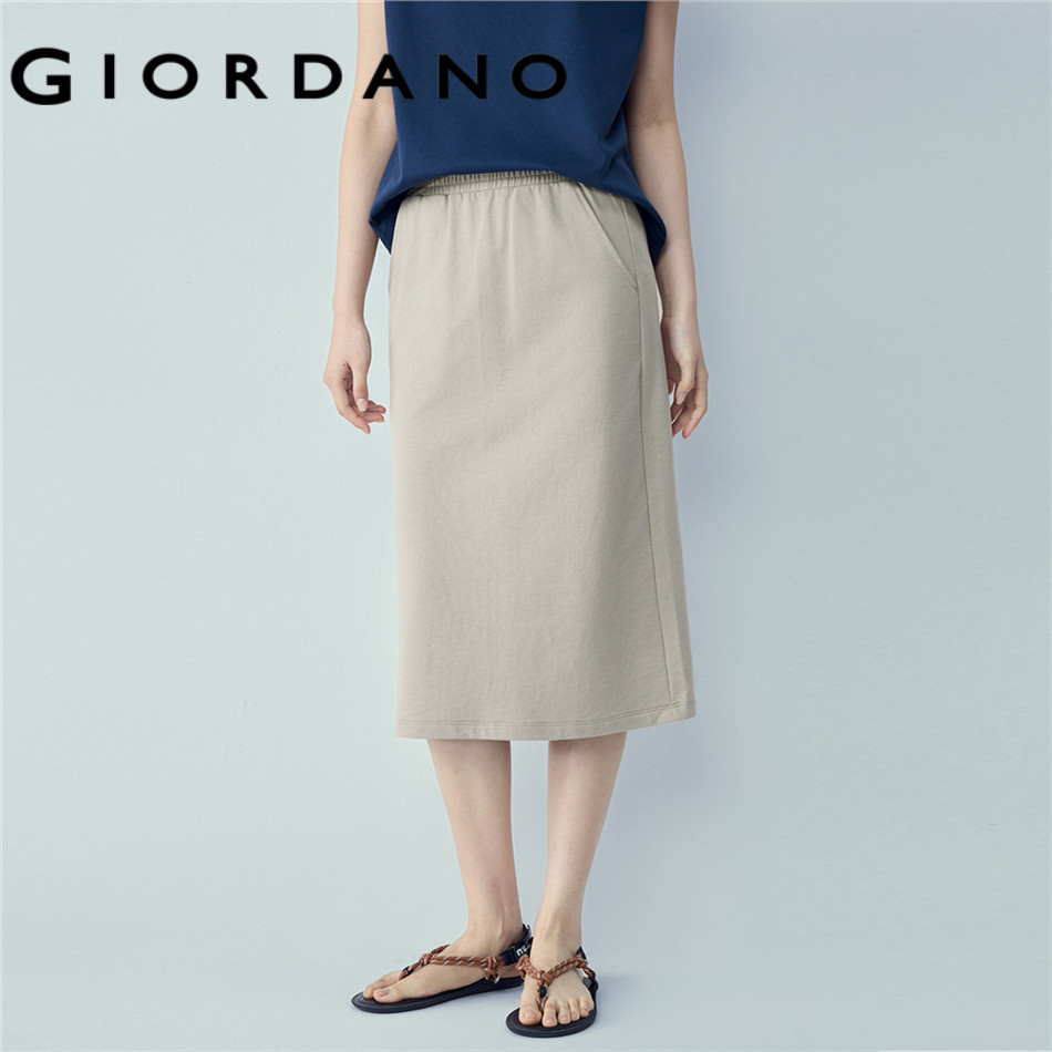 GIORDANO WOMEN Elastic waist french terry midi skirt 13466466