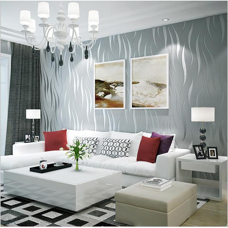 E-bay WALL ห้องนั่งเล่นทันสมัยเรียบง่ายห้องนอนพื้นหลังทีวี WALL 3D สามมิติ Flocking Wave Striped วอล