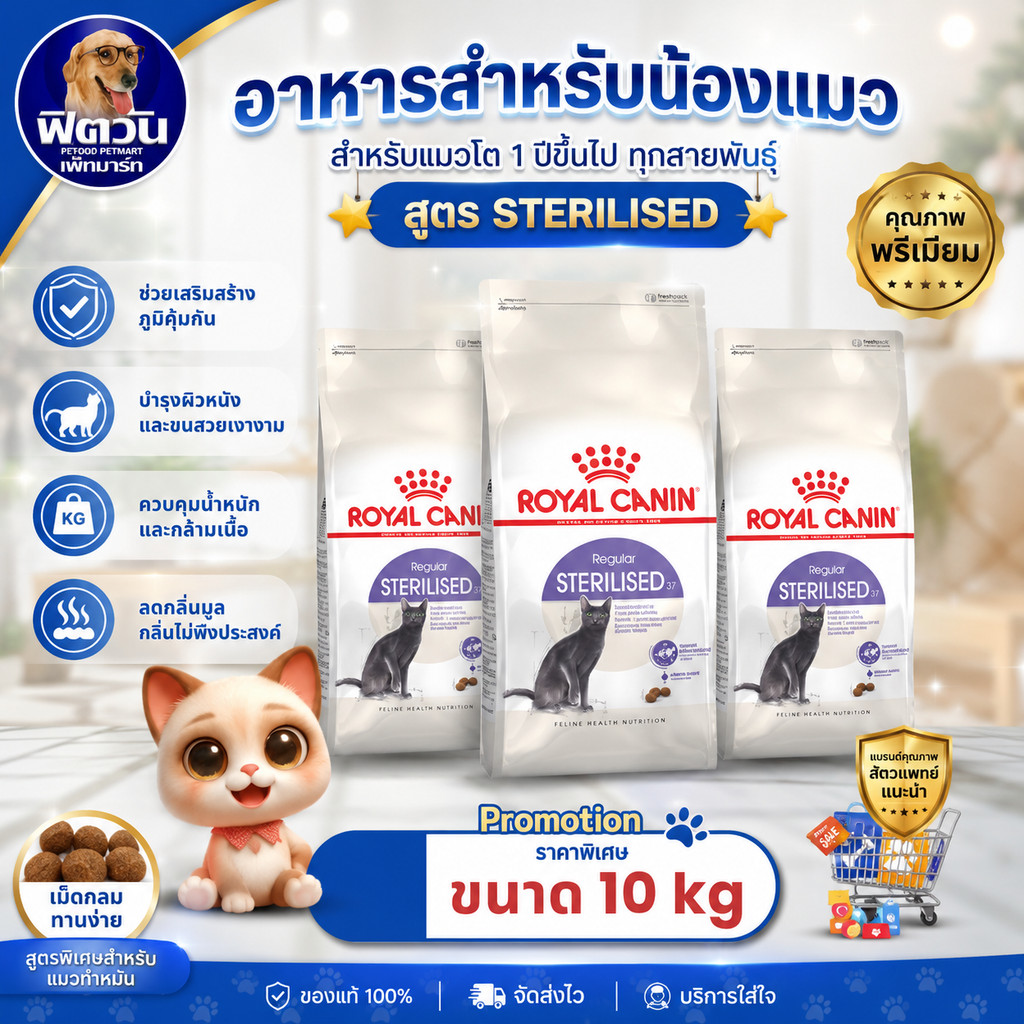ROYAL CANIN-STERILISED37 (ADULT) อาหารแมวโต1ปีขึ้นไป สูตรสำหรับแมวทำหมัน 10 กก.{อาหารแมวเม็ด}