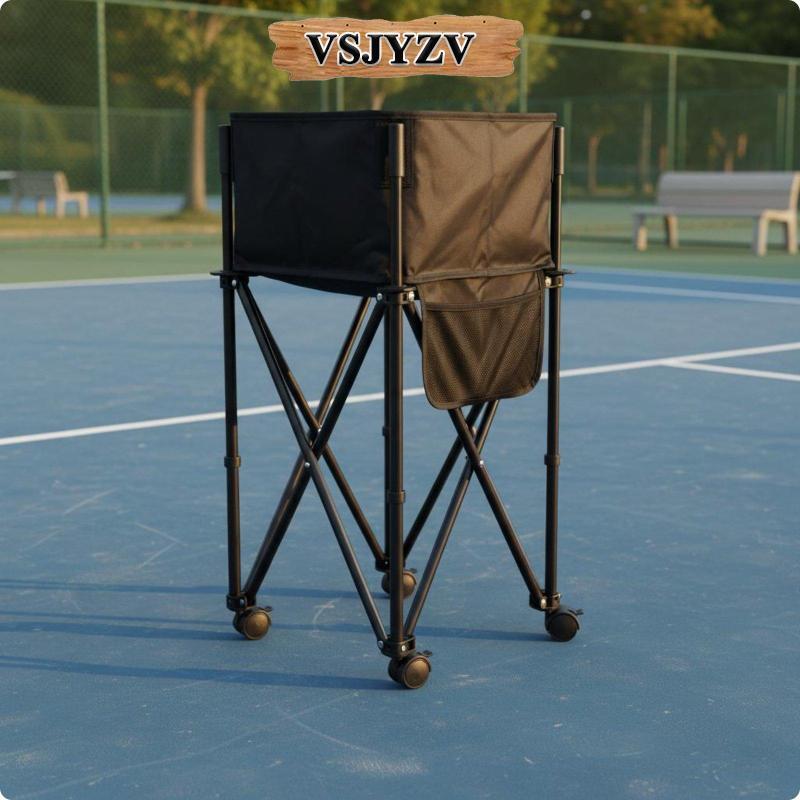 [vsjyzv] ตะกร้าลูกเทนนิสกลางแจ้งพับเก็บแร็คเหล็กแบบพกพารถเข็นสําหรับโค้ชฝึกกีฬาเกียร์