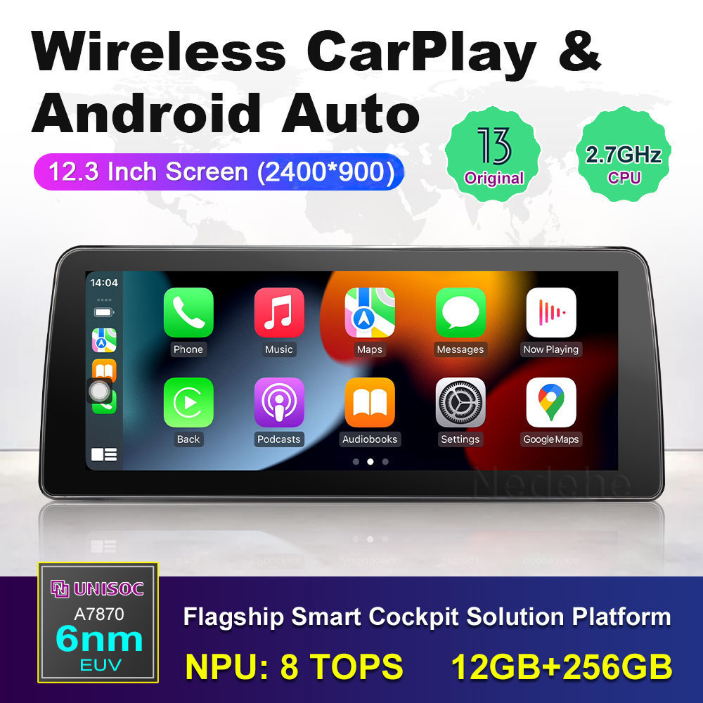 7870S 2.7GHz CPU 12.3 นิ้วAndroid Player 2K 360 ดูAndroid 2-din Player Carplay/Android Auto DTS 4G Y