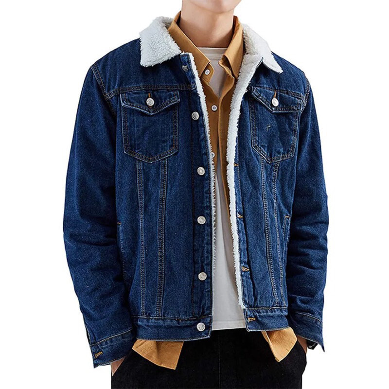 SHERPA JEANS JACKET ผู้ชายและผู้หญิง FUR DENIM JACKET BIKER DILAN SHERPA