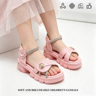 Girls Princess Sandals gem design Korean  Mouth heels for girls Size 25-36 PU Leather Soft Bottom