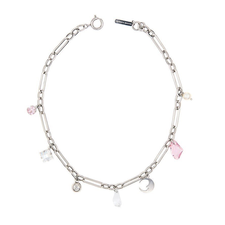 เครื่องประดับ justine สั้น chokerins Chain Silver Multi-Metal Chain Clavicle สร้อยคอคริสตัลจี้ Moon 