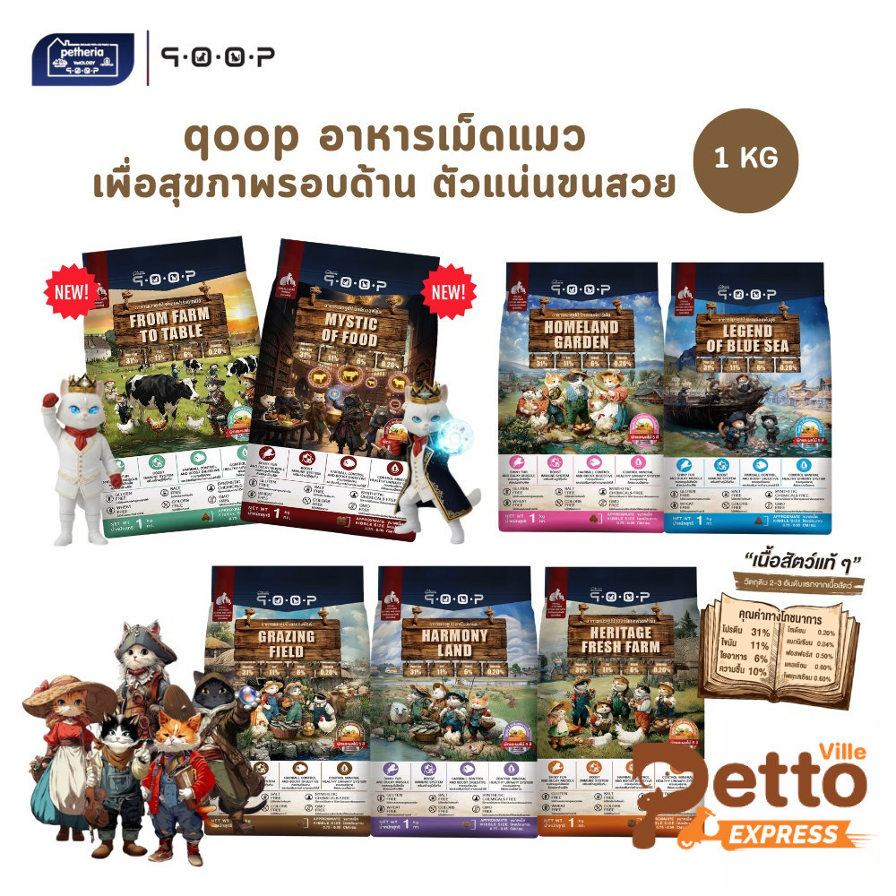 qoop อาหารแมวคูปป์ ผลิตจากเนื้อสัตว์แท้ เพื่อสุขภาพน้องแมว ไม่มีกลูเตน ขนาด 1 Kg
