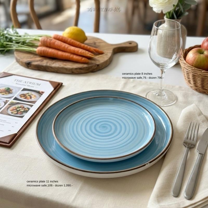 ราคาพิเศษ! (มีตำหนิเล็กน้อย) Sky Ripple Collection (สกาย ริปเปิล คอลเลกชัน) จานโทนฟ้าน้ำทะเล 11 นิ้ว และ 8 นิ้ว - เข้าเค