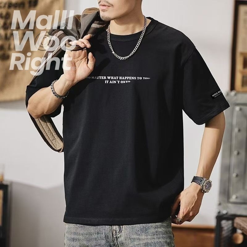 เสื้อแฟชั่น เสื้อผู้ชาย ผ้าคอตตอน100% 210G เสื้อโอเวอร์ไซส์ตัวอักษรอังกฤษ สีดำสตรีท Woo Right COD จัดส่งตลอด24ชั่วโมง