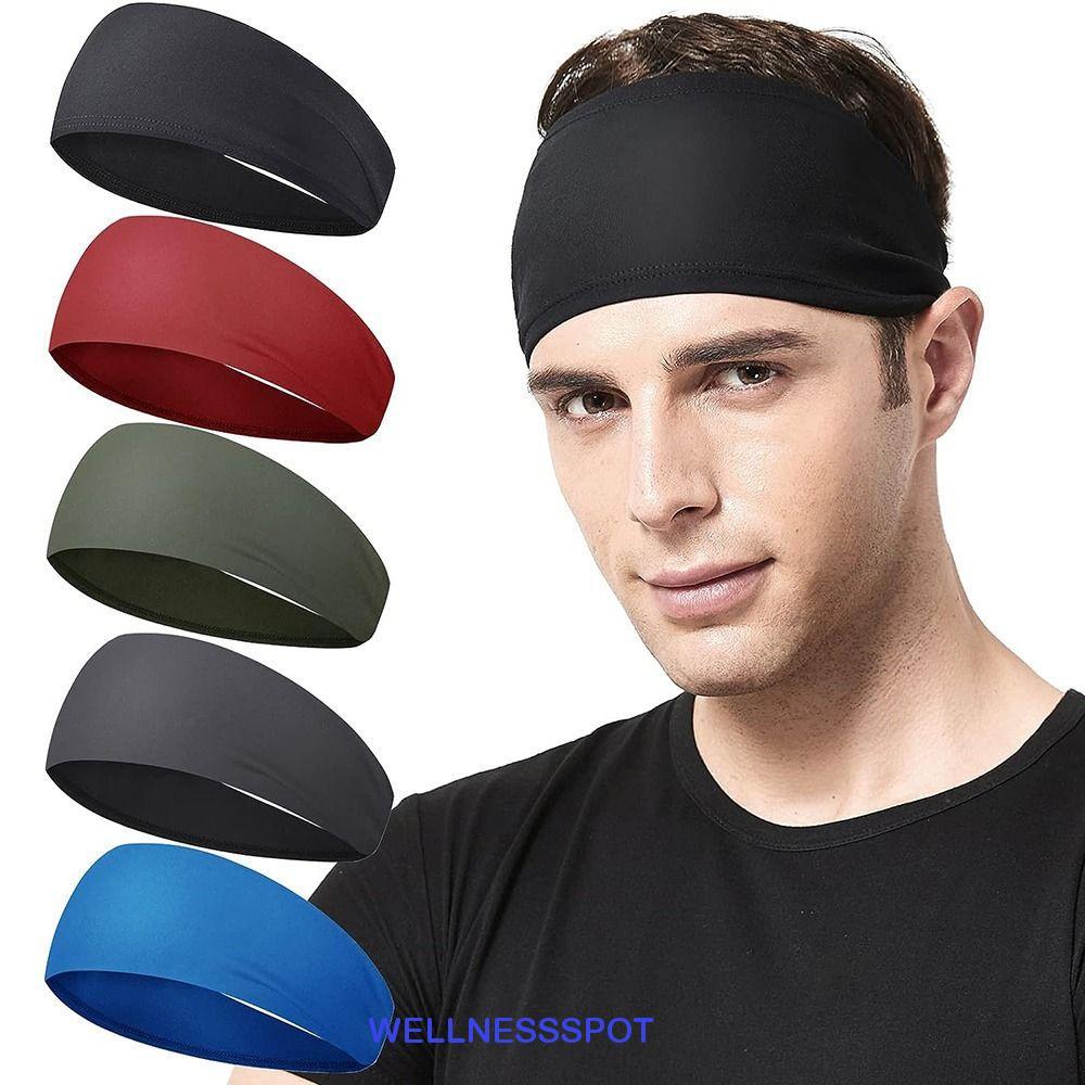 WELLNESSSPOT ที่คาดผมออกกําลังกายสําหรับผู้ชาย,ดูดซับความชื้นไม่ลื่นยืด Sweatband, น้ําหนักเบาสบาย Breathable Elastic Mens กีฬา Hairband ขี่จักรยาน