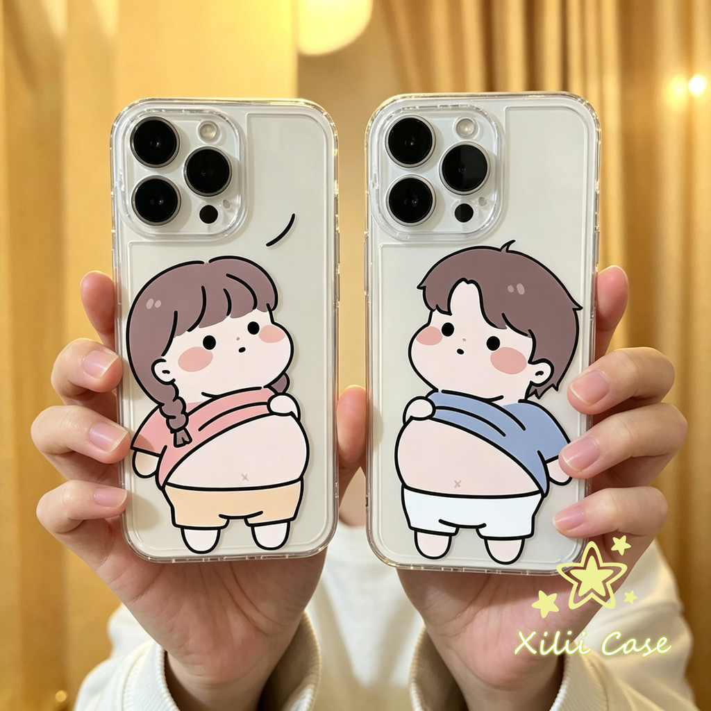 สำหรับIPhone 17 11 16 XR 15 13 Air 12 14 Pro Max X 7 6 16 15 8 Plus SE เคสโปร่งใส คู่รัก ลายคู่การ์ตูน มินิมอล สไตล์ฮิต
