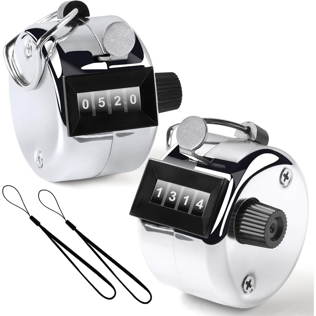 2PCS Premium One Hand Counter Clicker, Silver Metal Clicker Counter,คู่มือคนCounter Clickerพร้อมเชือ