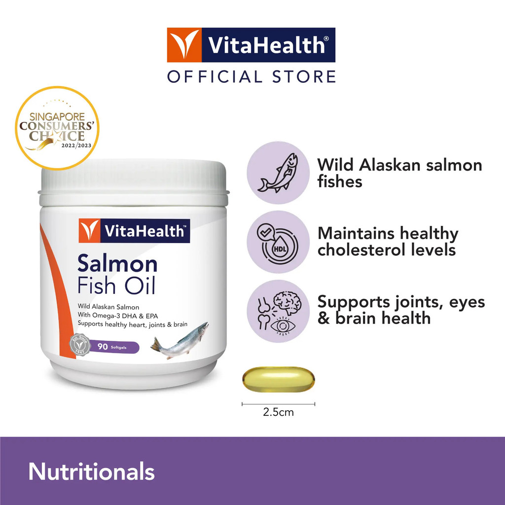 VitaHealth Salmon Fish Oil 60s [EXP 08-2027] / 90s [EXP 06-2028] - Omega-3, helps to support eyes, b